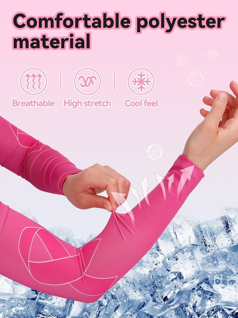 Bigmeta 8 Pairs Breast Cancer Awareness Sleeves - Sports Compression Arm Sleeves with Ribbon, UV Protection Sleeves, S/M/L - Image 3